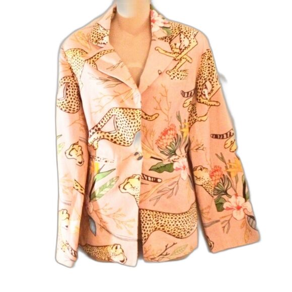 Las Surenas Women's Cheetah and Floral Print Linen Blend Blazer Size Large - Picture 1 of 6